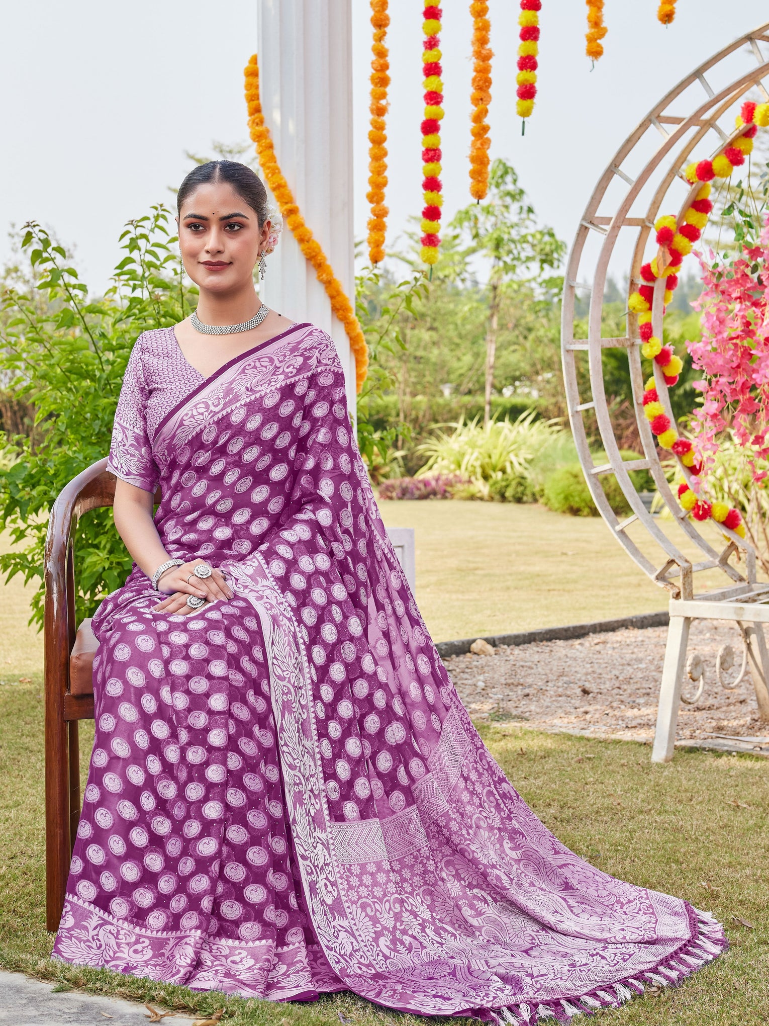 Wine Georgette Saree MANISH - View 4