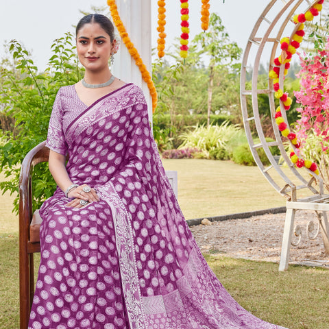Wine Georgette Saree MANISH - View 4