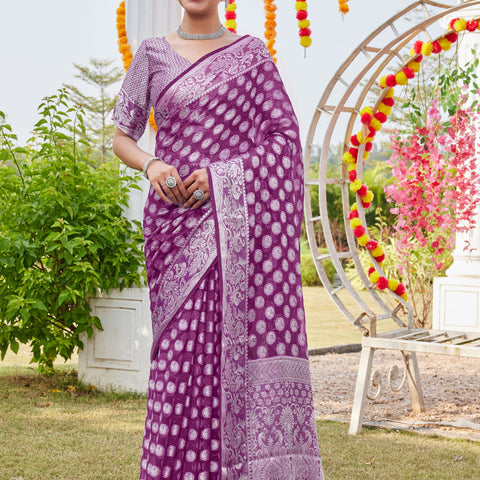 Wine Georgette Saree MANISH - View 5