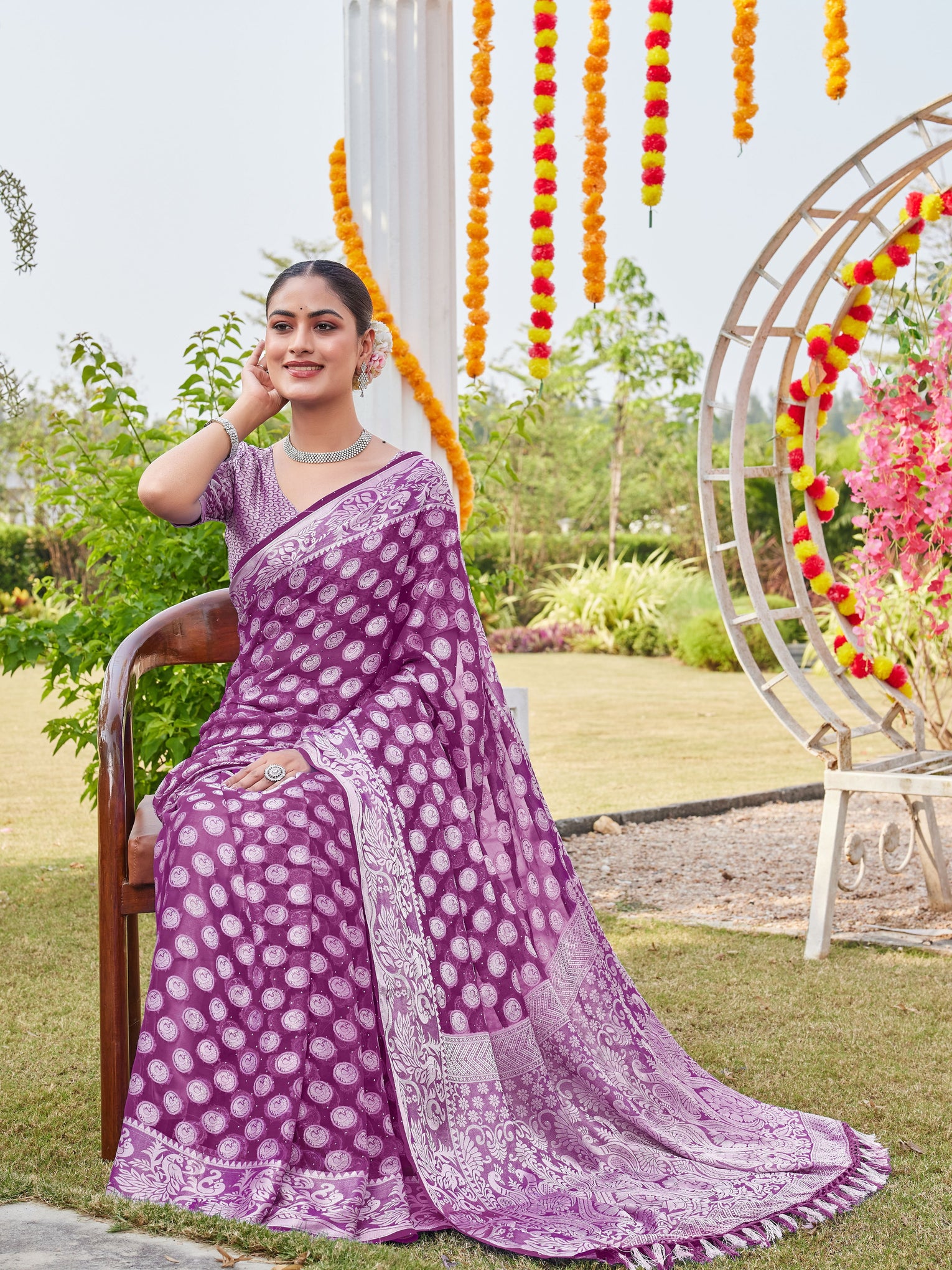 Wine Georgette Saree MANISH - View 6