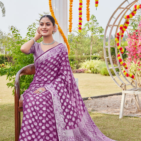 Wine Georgette Saree MANISH - View 6