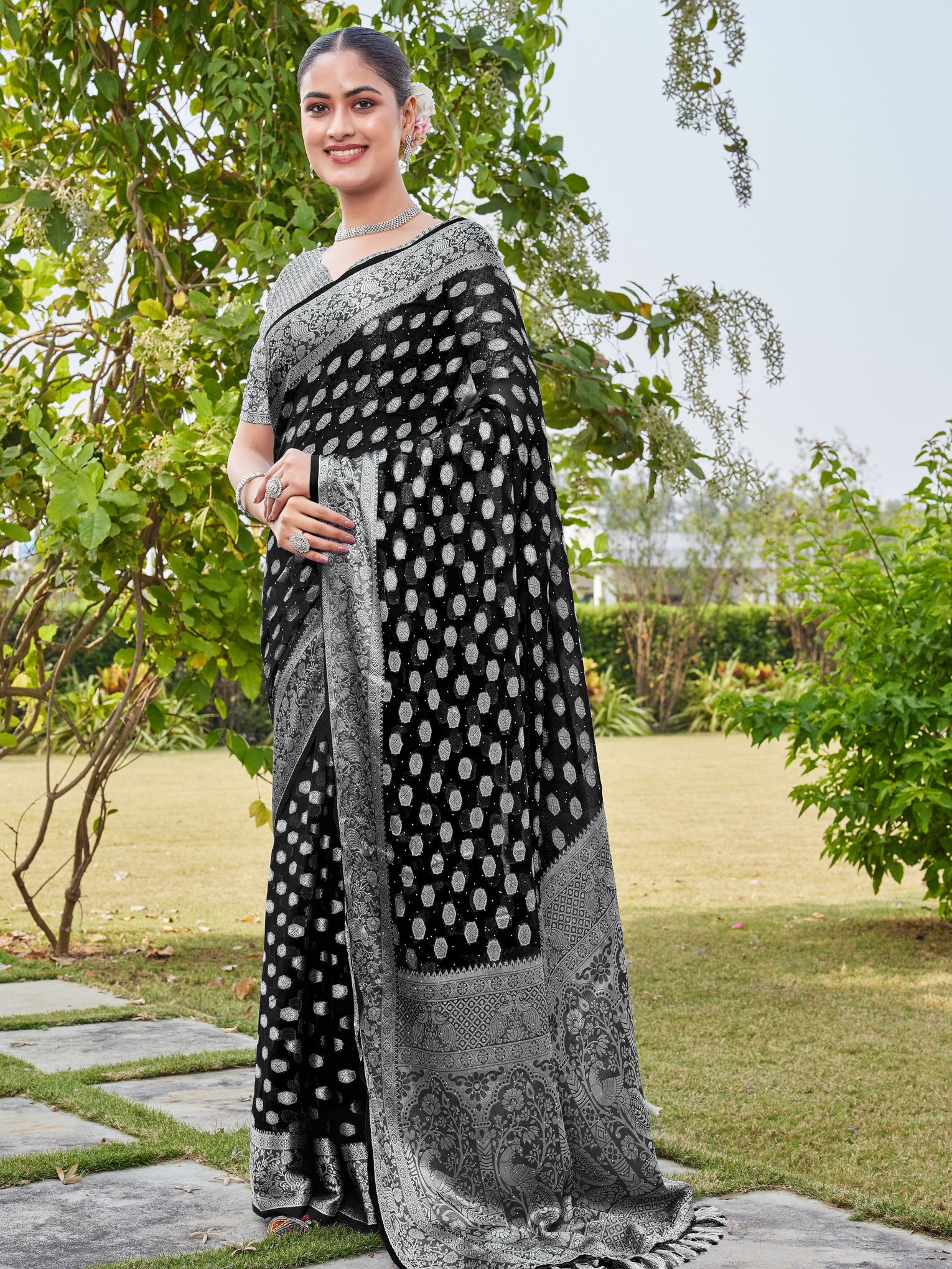 Black Georgette Saree PANKAJ - View 3