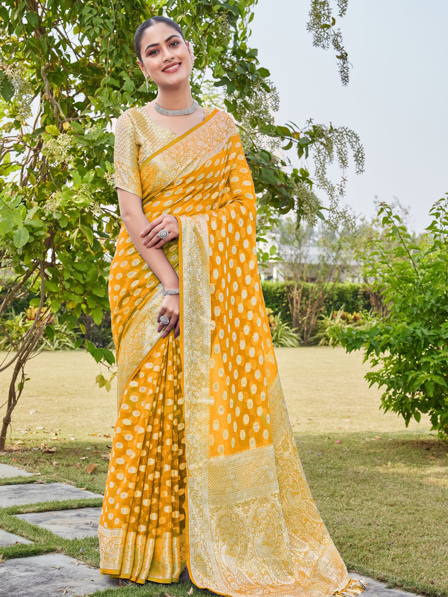 Gold Georgette Saree PANKAJ - View 1
