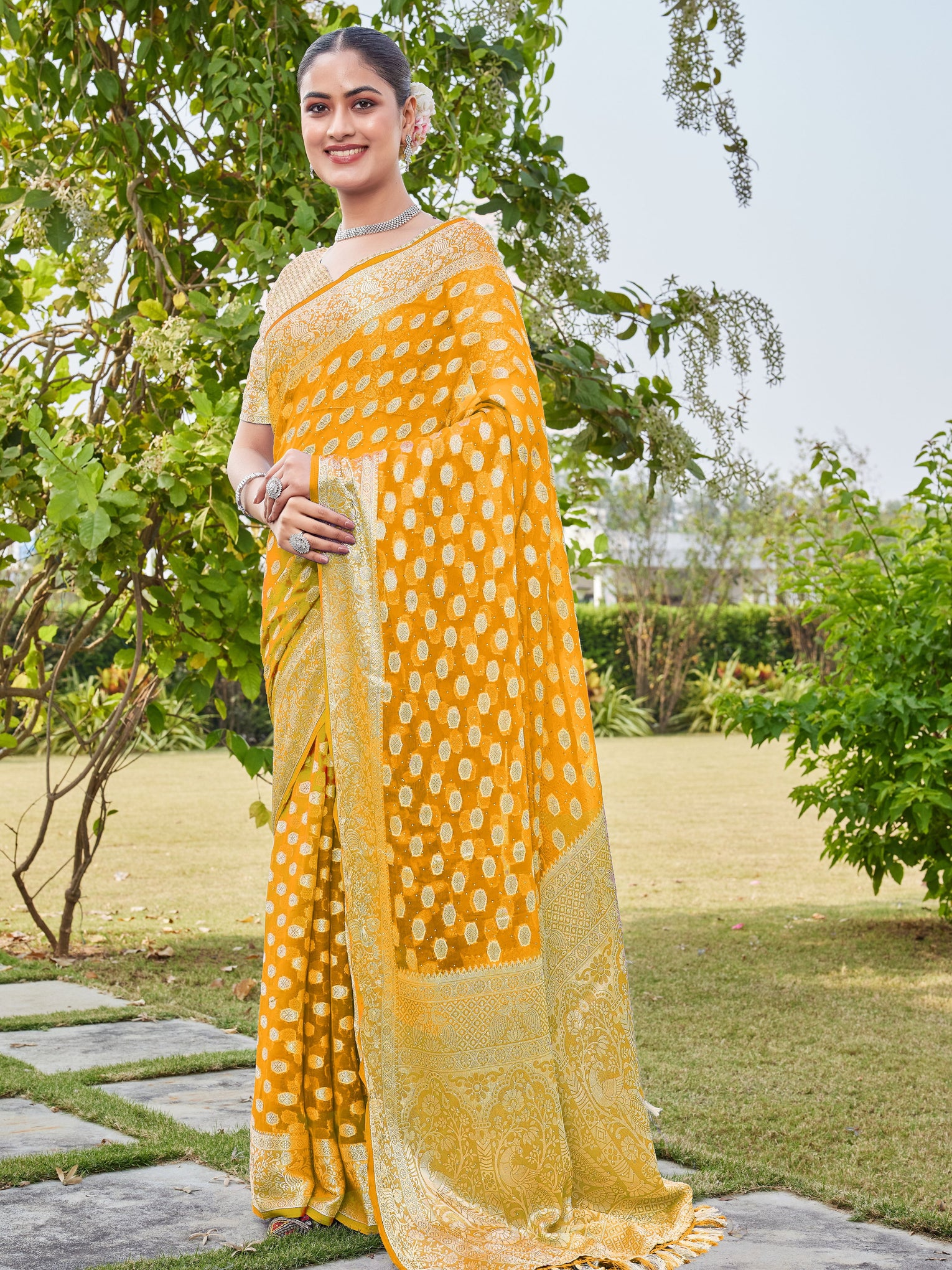 Gold Georgette Saree PANKAJ - View 2