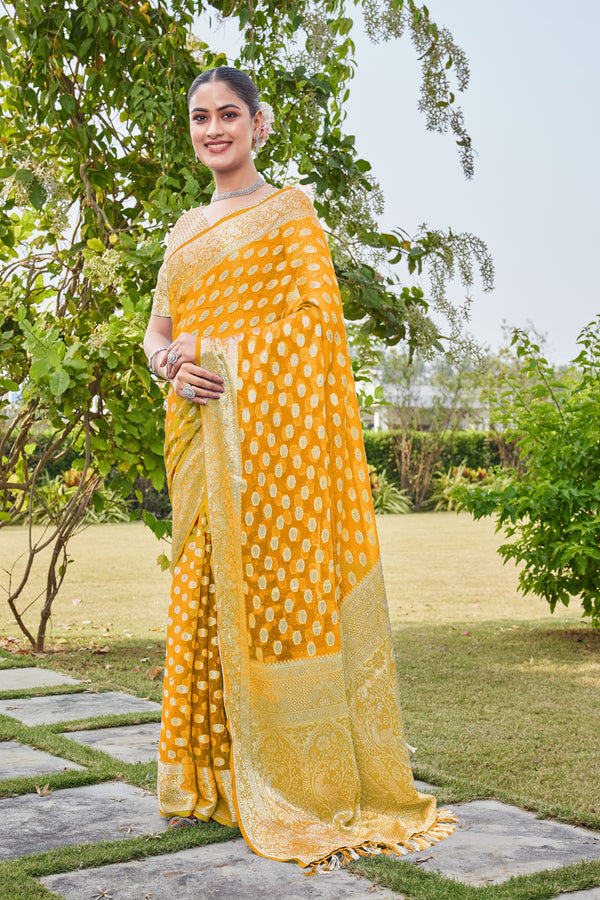 Gold Georgette Saree PANKAJ - View 2