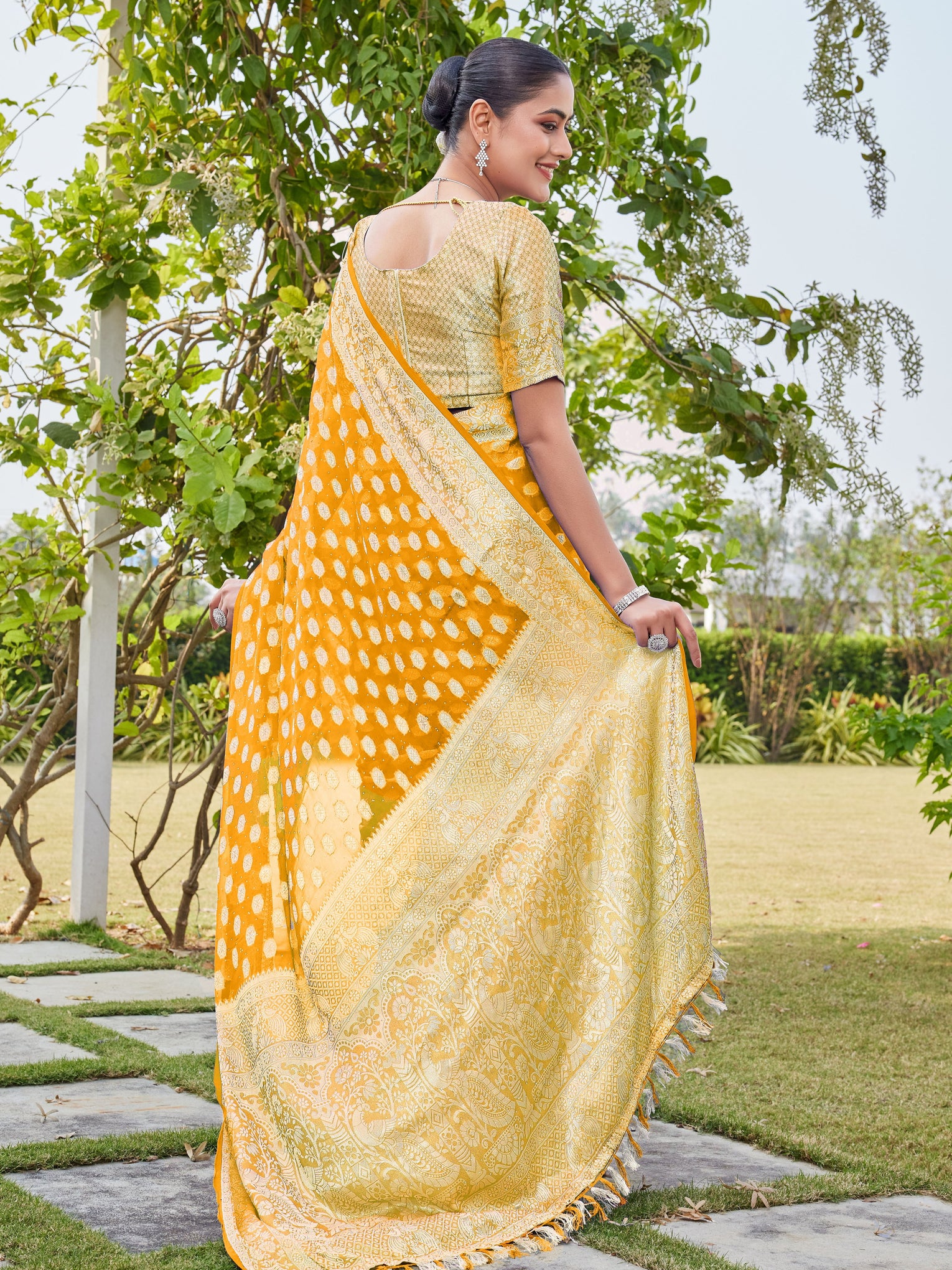 Gold Georgette Saree PANKAJ - View 3