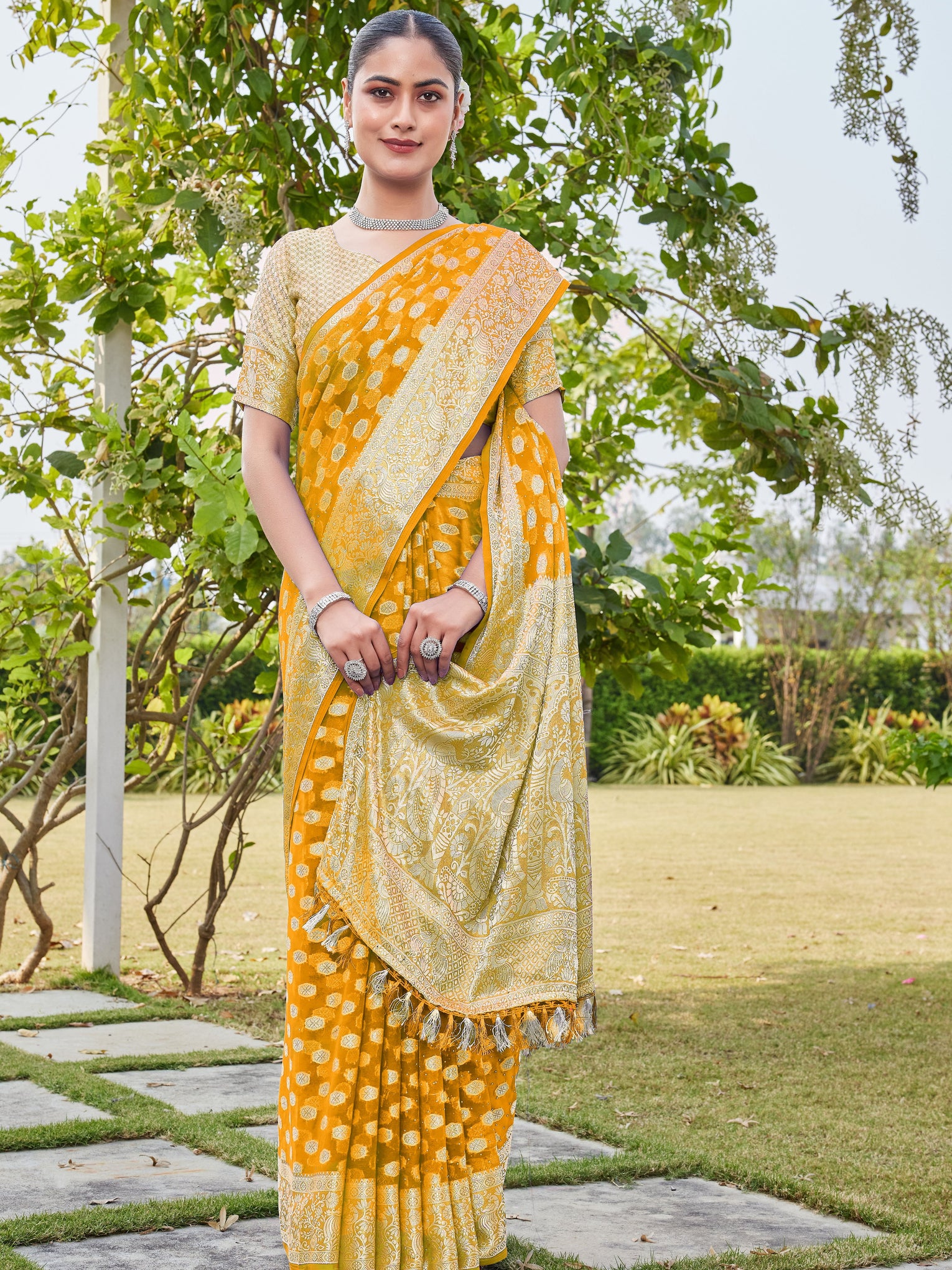 Gold Georgette Saree PANKAJ - View 5