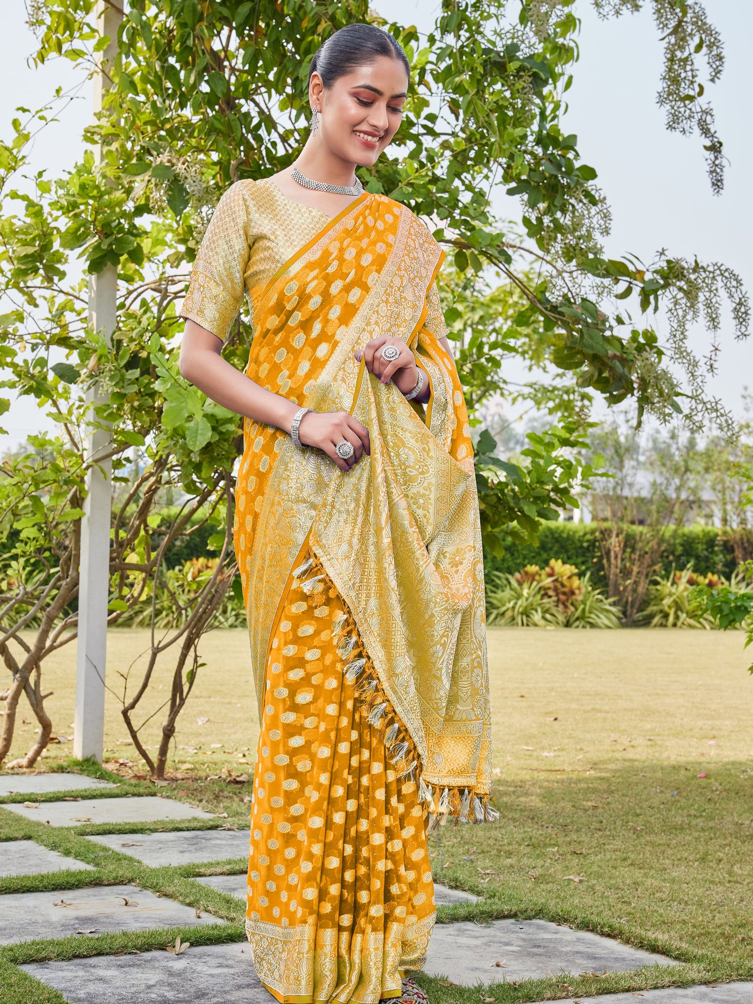 Gold Georgette Saree PANKAJ - View 6
