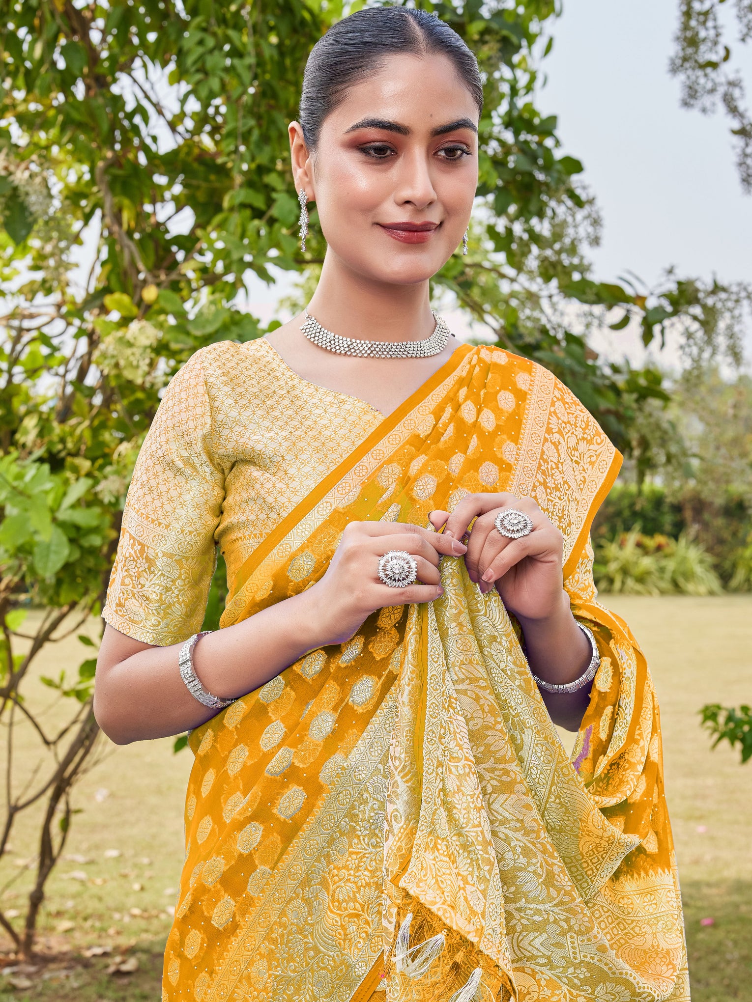 Gold Georgette Saree PANKAJ - View 7