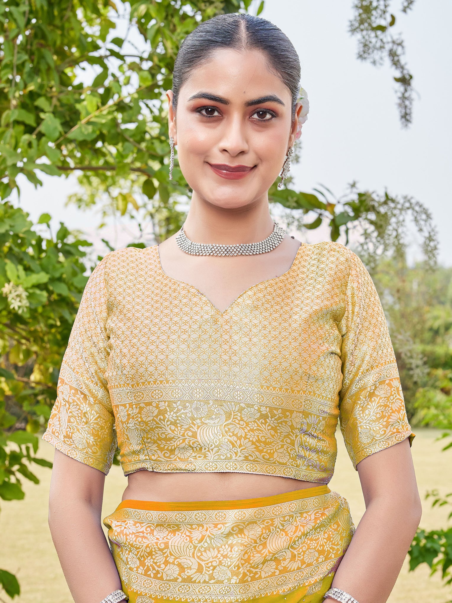 Gold Georgette Saree PANKAJ - View 8