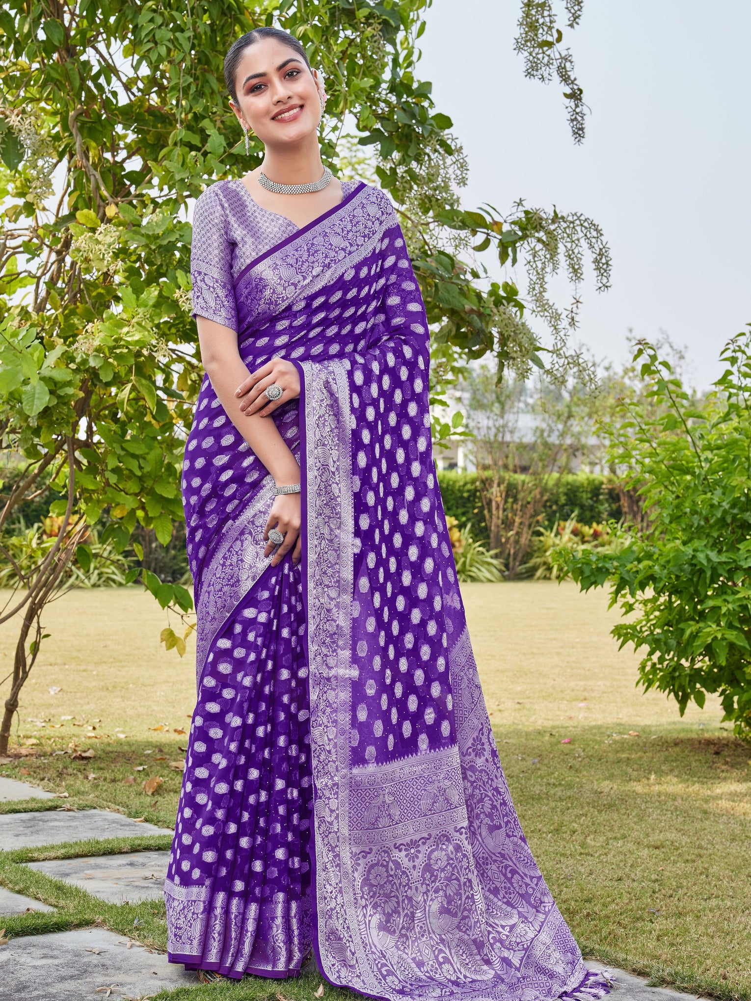 Purple Georgette Saree PANKAJ - View 1