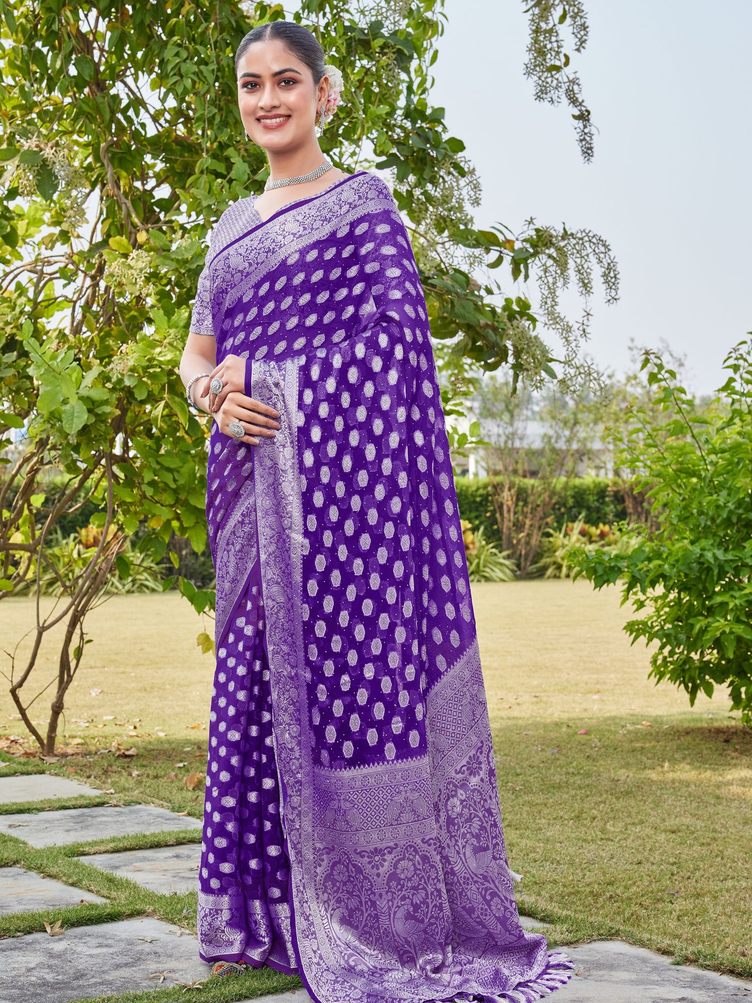 Purple Georgette Saree PANKAJ - View 2
