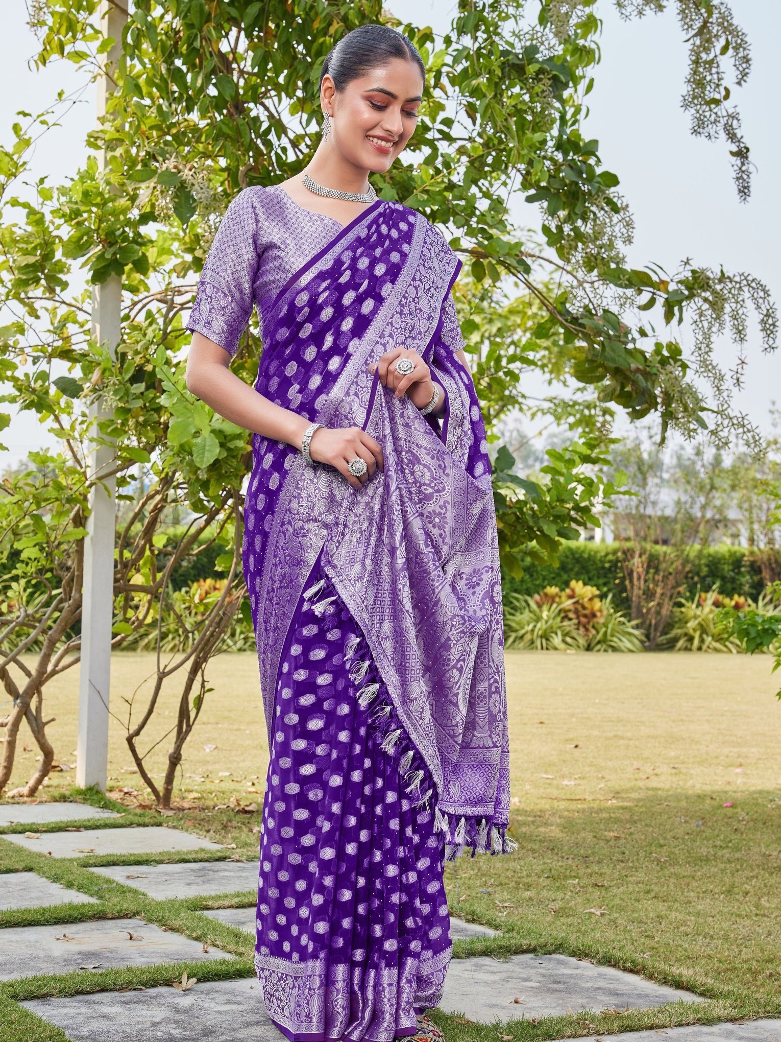 Purple Georgette Saree PANKAJ - View 4