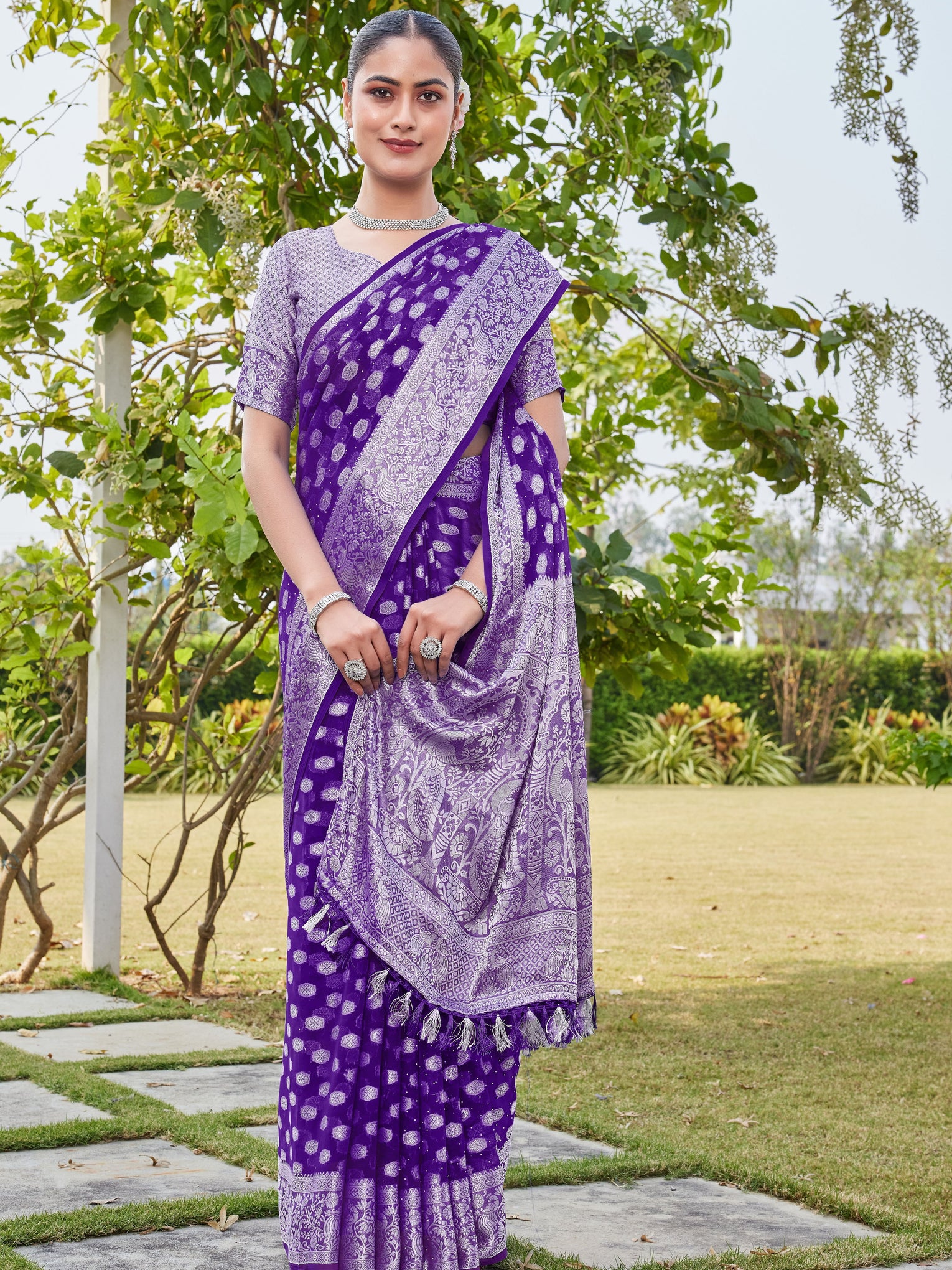 Purple Georgette Saree PANKAJ - View 5