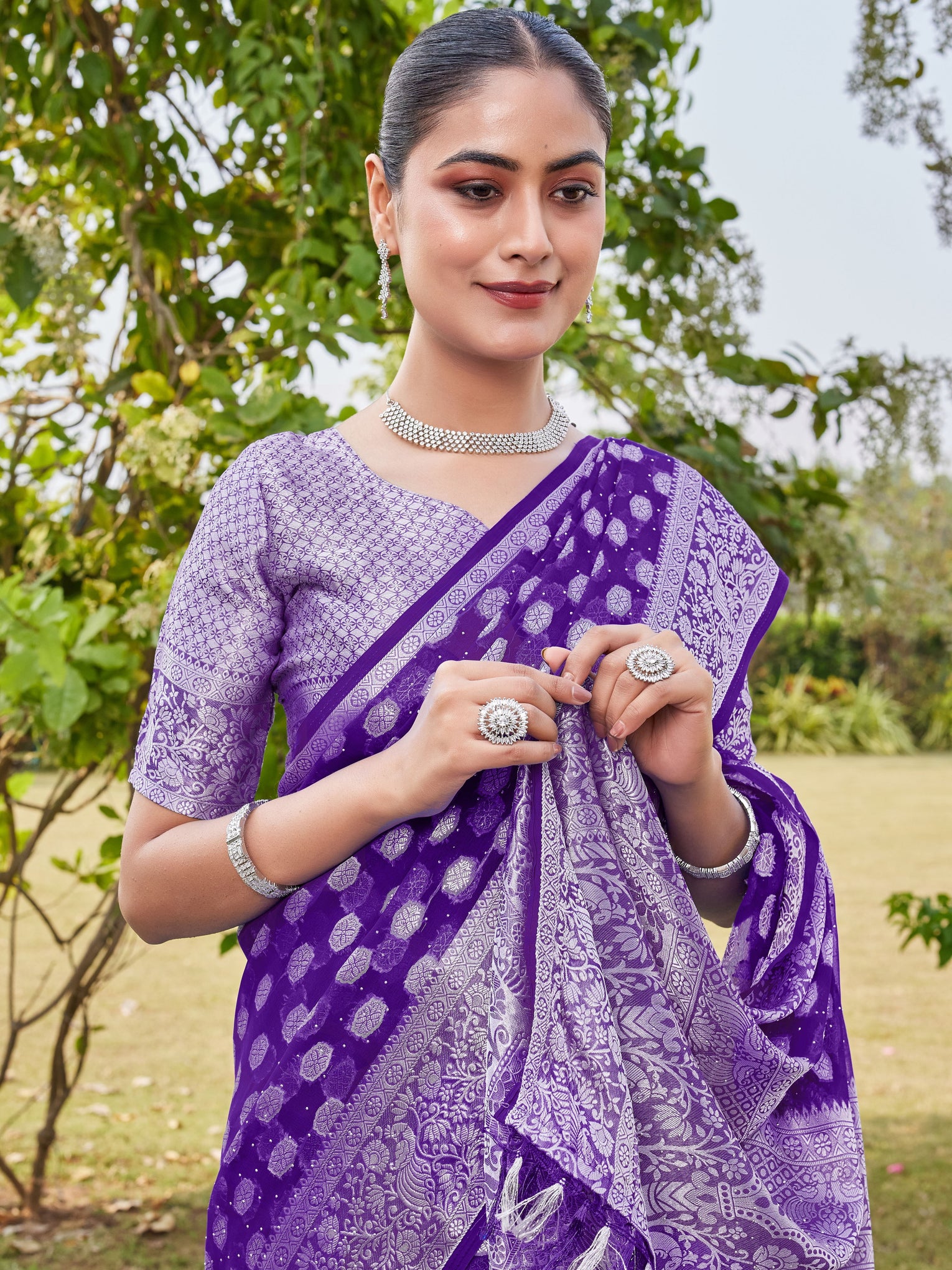 Purple Georgette Saree PANKAJ - View 7