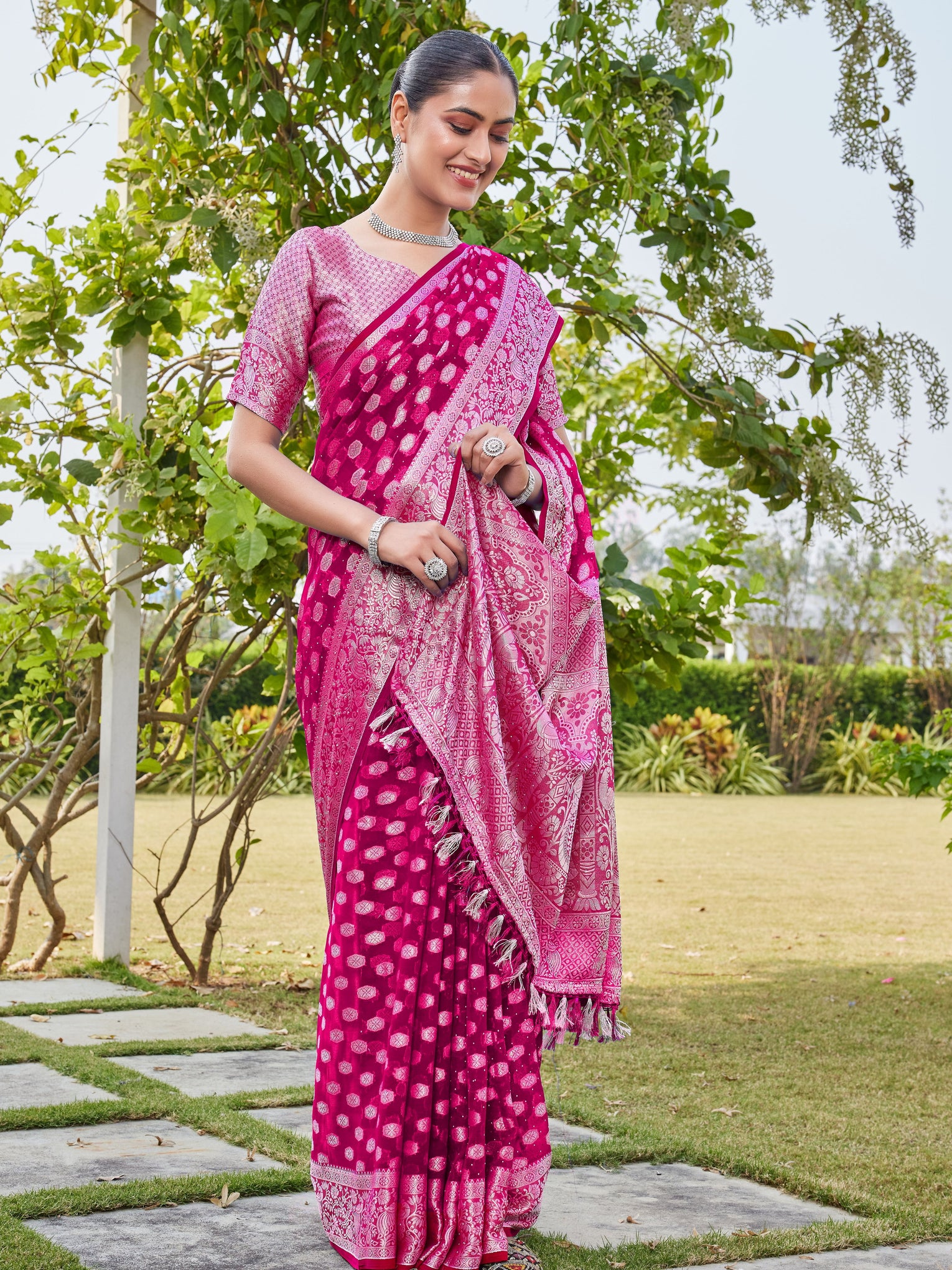 Rani Georgette Saree PANKAJ - View 6