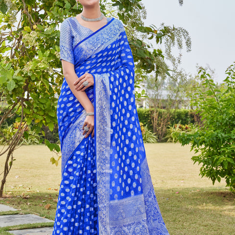 Royal Blue Georgette Saree PANKAJ - View 1