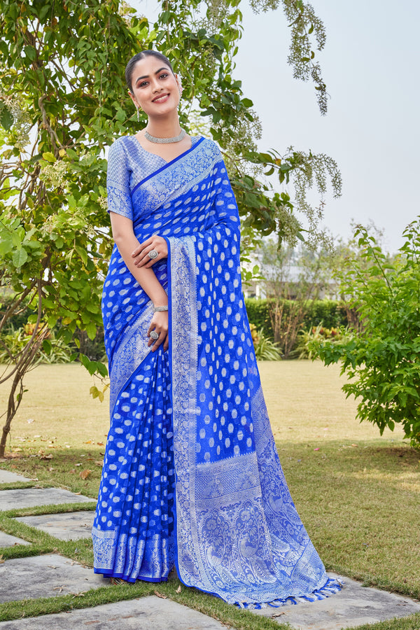 Royal Blue Georgette Saree PANKAJ - View 1