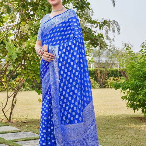 Royal Blue Georgette Saree PANKAJ - View 2