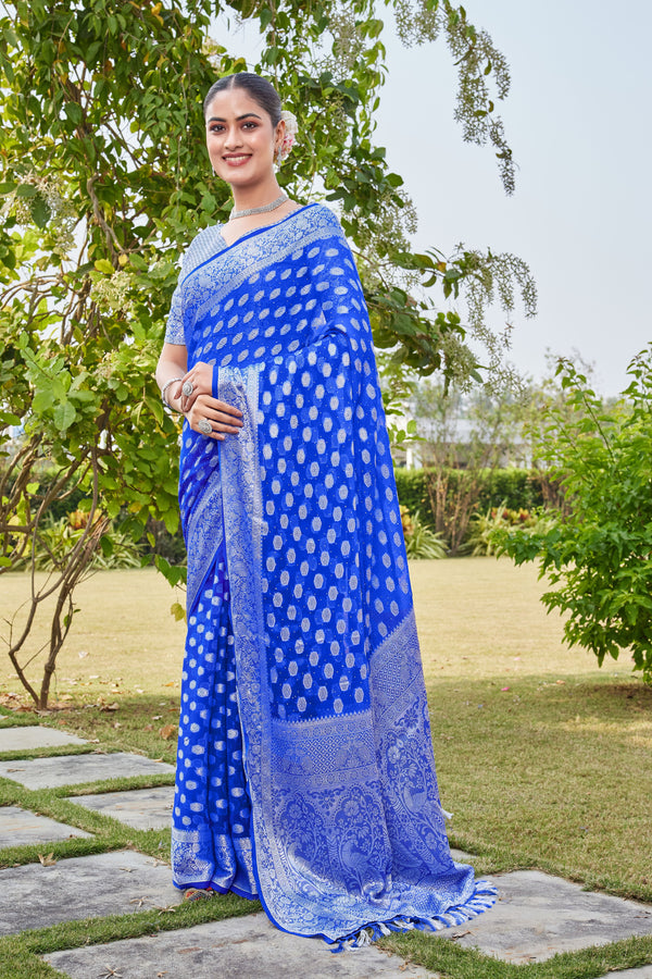 Royal Blue Georgette Saree PANKAJ - View 2