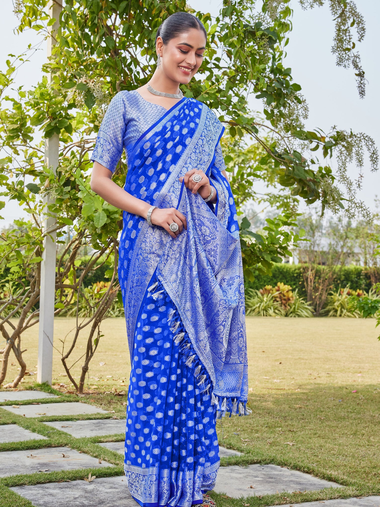Royal Blue Georgette Saree PANKAJ - View 6