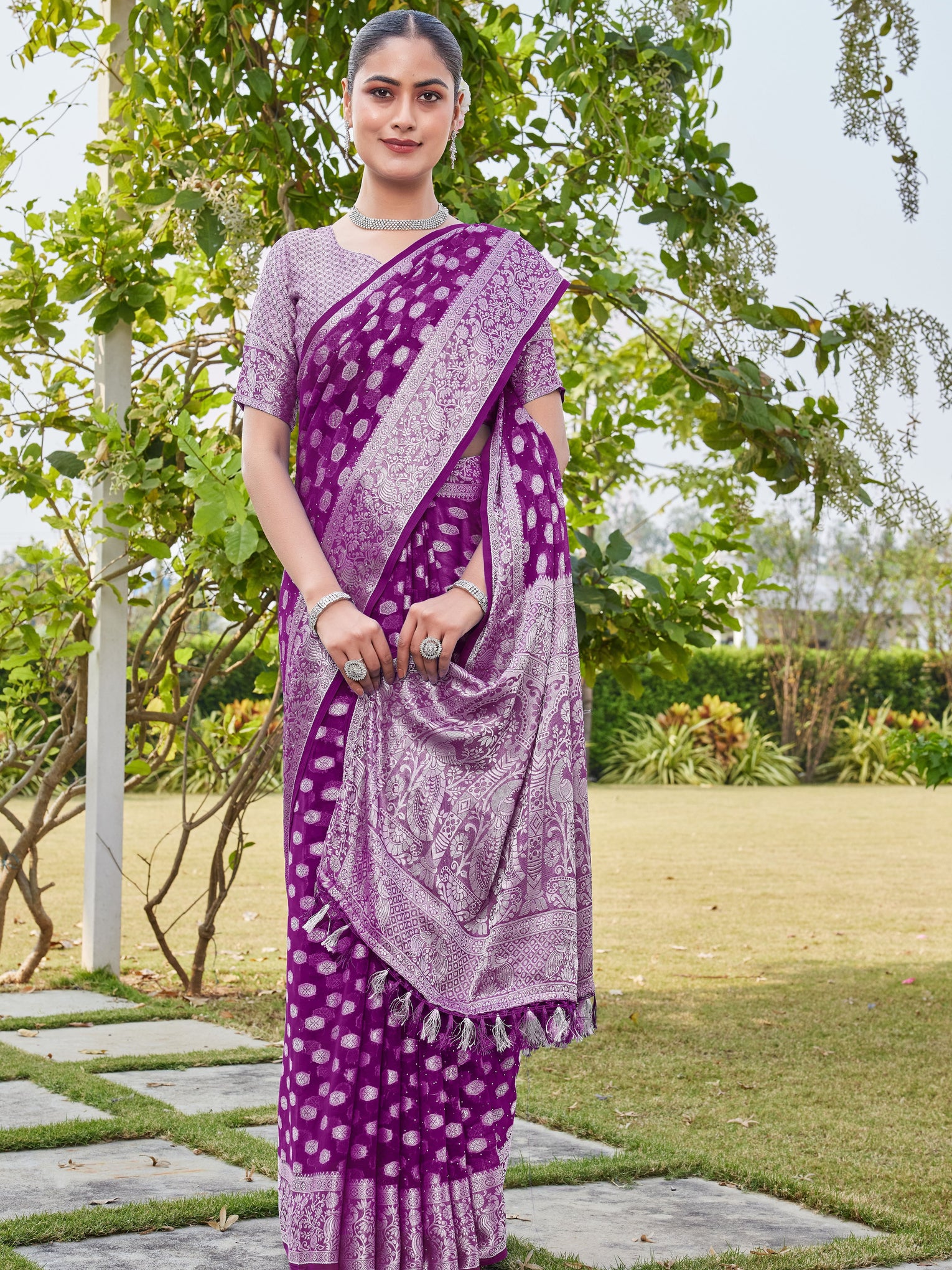 Wine Georgette Saree PANKAJ - View 1