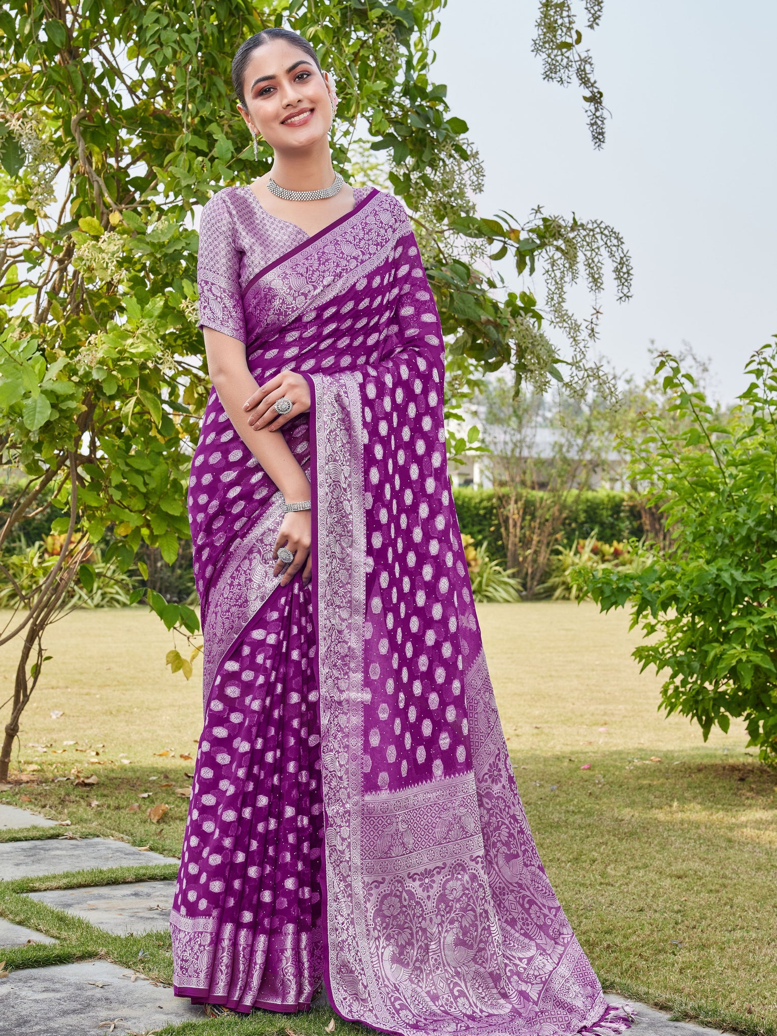 Wine Georgette Saree PANKAJ - View 2