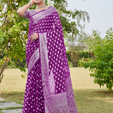 Wine Georgette Saree PANKAJ - View 3