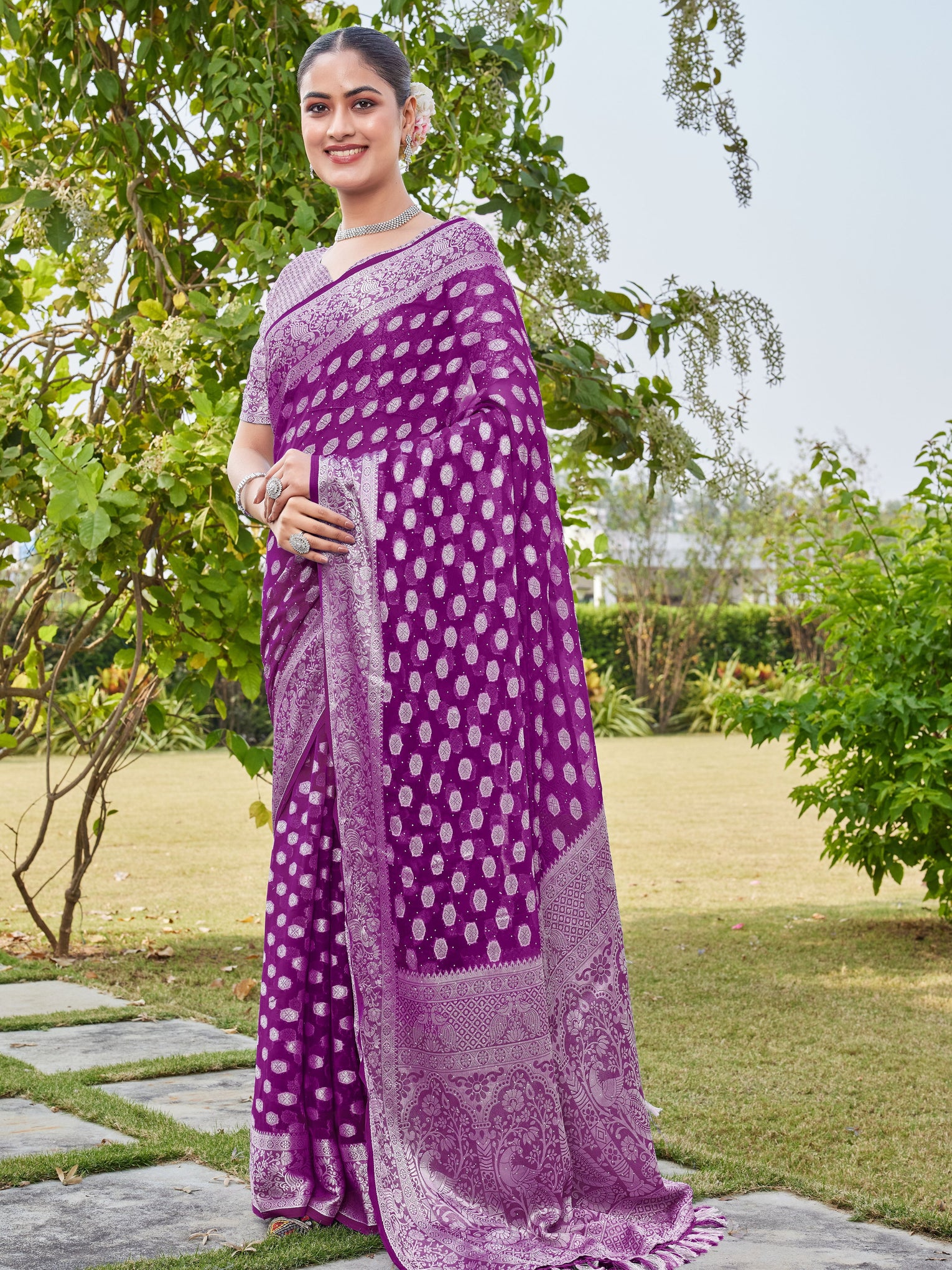 Wine Georgette Saree PANKAJ - View 4