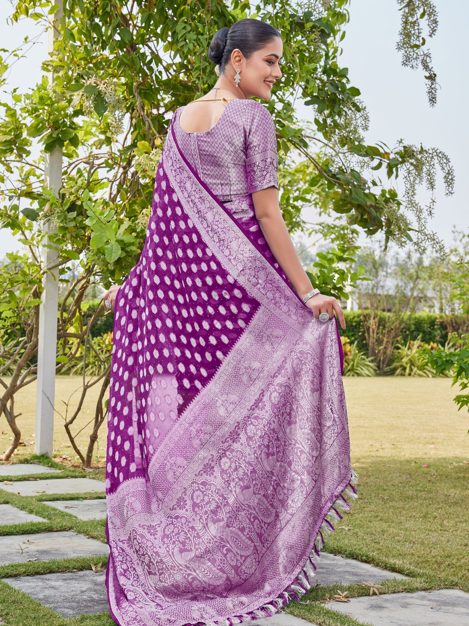 Wine Georgette Saree PANKAJ - View 6