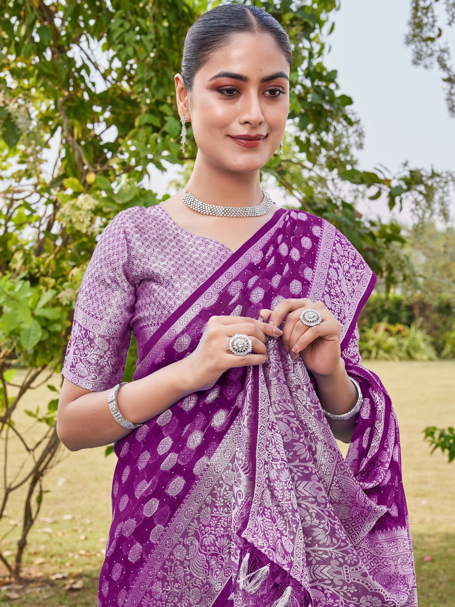Wine Georgette Saree PANKAJ - View 7