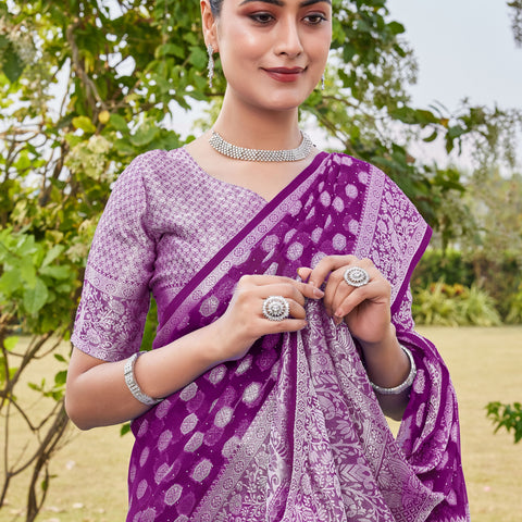 Wine Georgette Saree PANKAJ - View 7