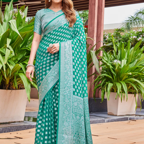 Green Georgette Saree PIPLOD - View 1