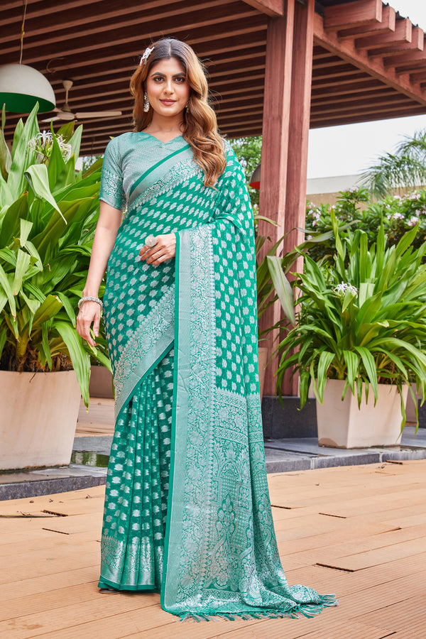 Green Georgette Saree PIPLOD - View 1