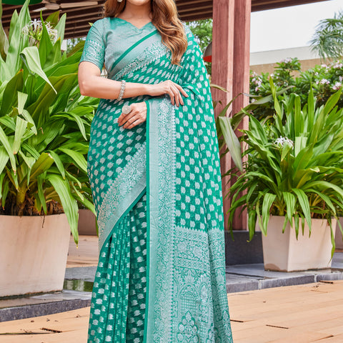 Green Georgette Saree PIPLOD - View 3