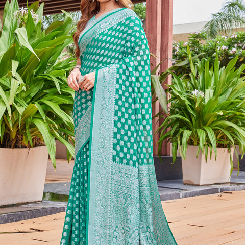 Green Georgette Saree PIPLOD - View 5