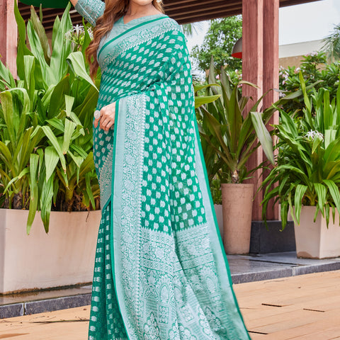 Green Georgette Saree PIPLOD - View 6