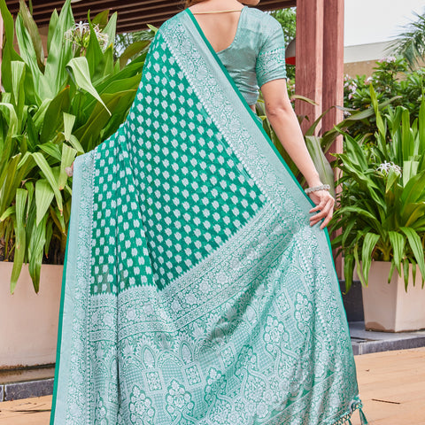 Green Georgette Saree PIPLOD - View 7