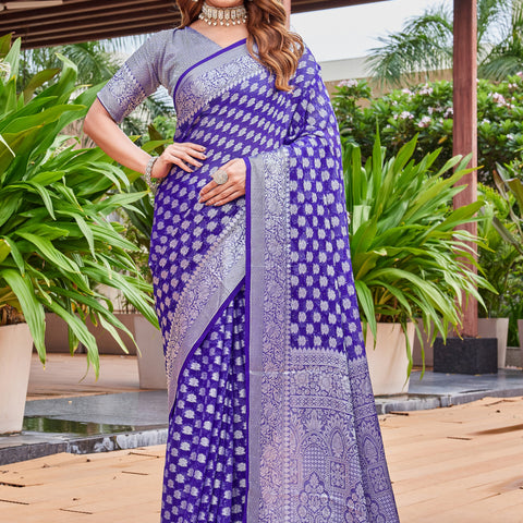 Purple Georgette Saree PIPLOD - View 1
