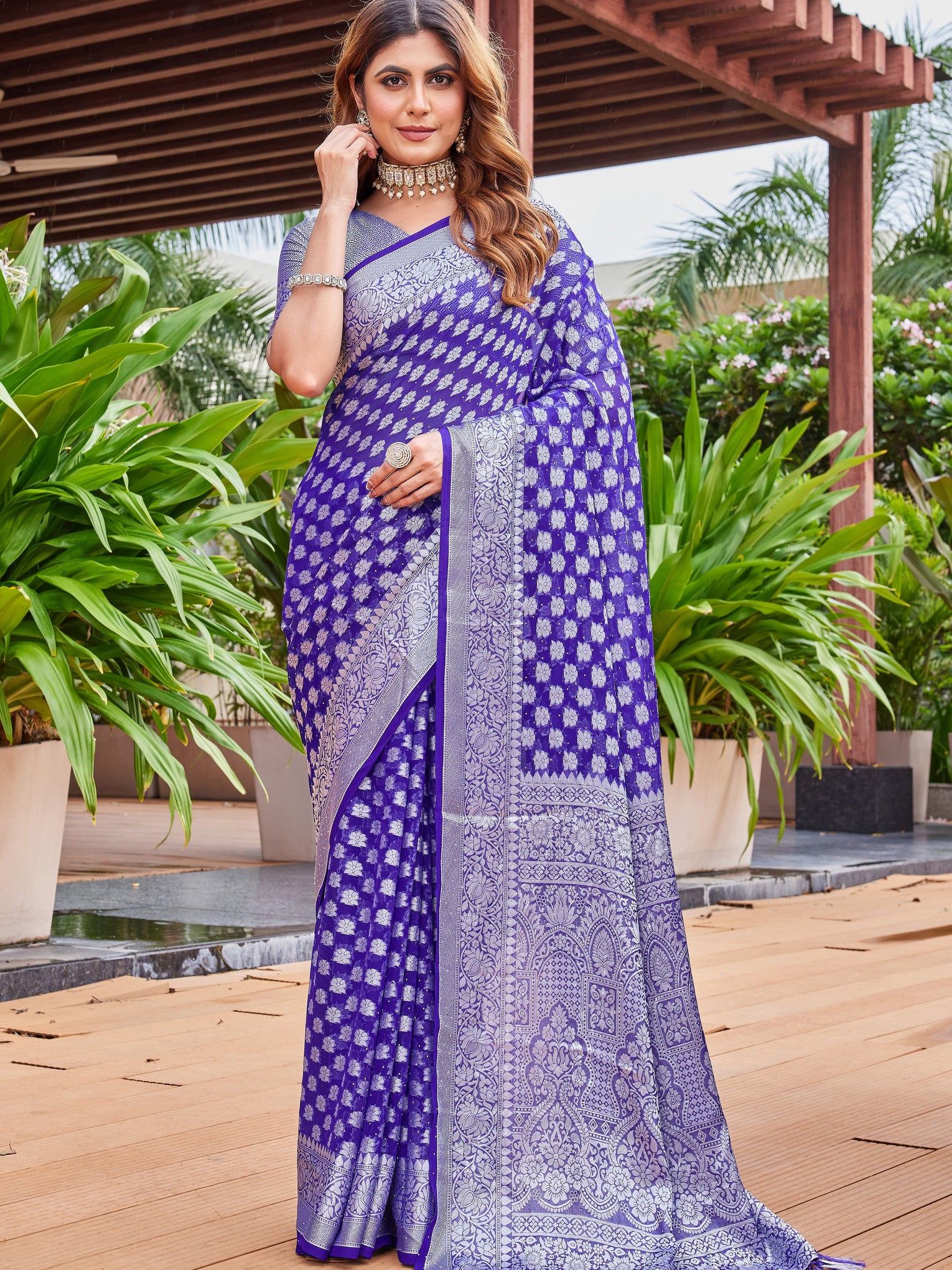 Purple Georgette Saree PIPLOD - View 2