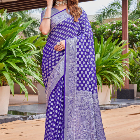 Purple Georgette Saree PIPLOD - View 2