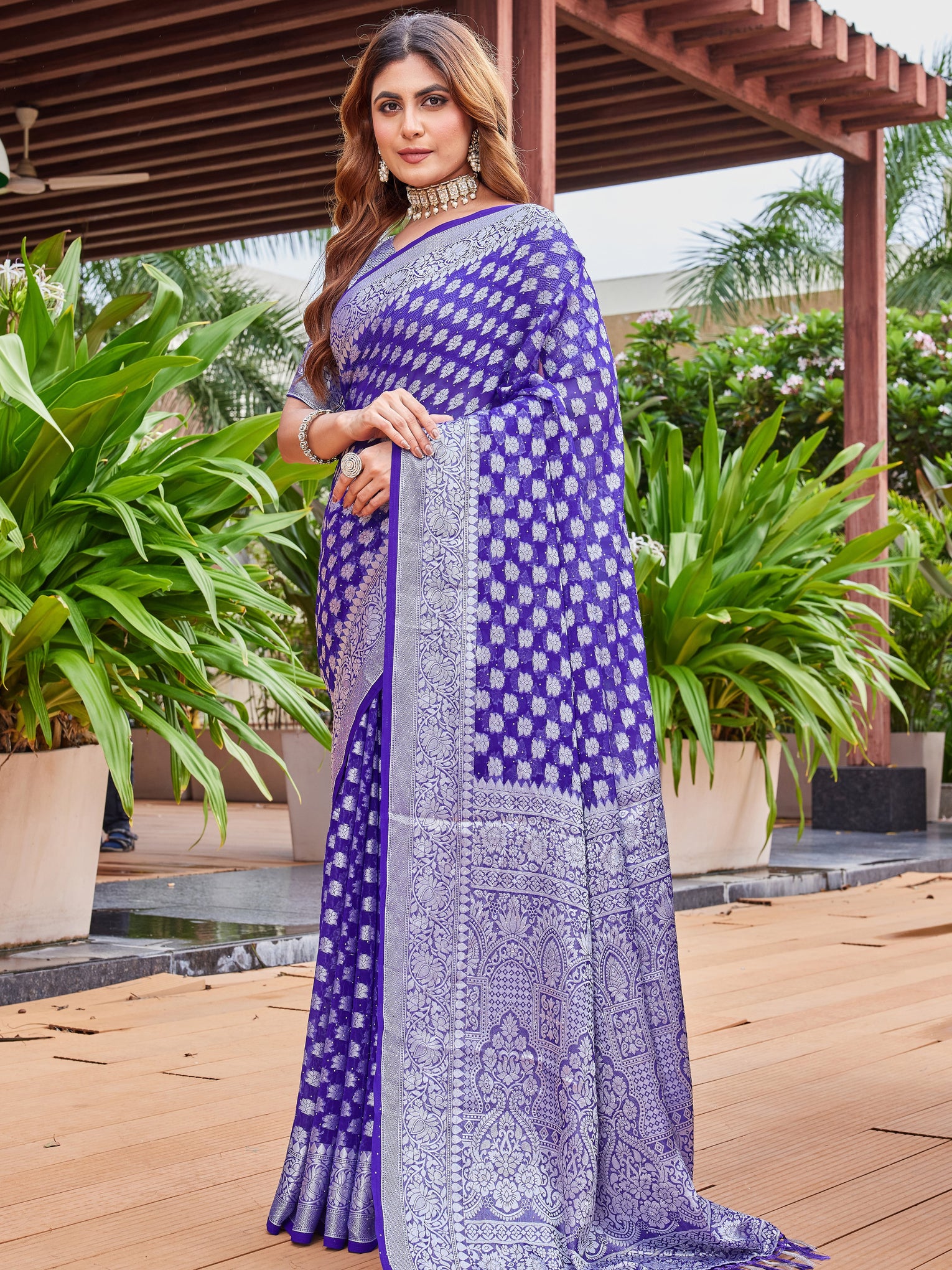 Purple Georgette Saree PIPLOD - View 3