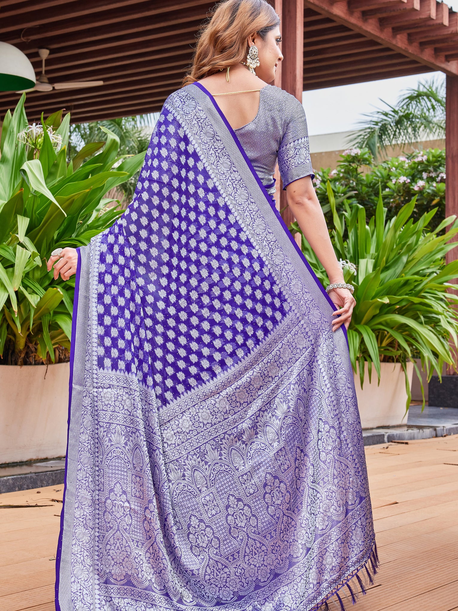 Purple Georgette Saree PIPLOD - View 4