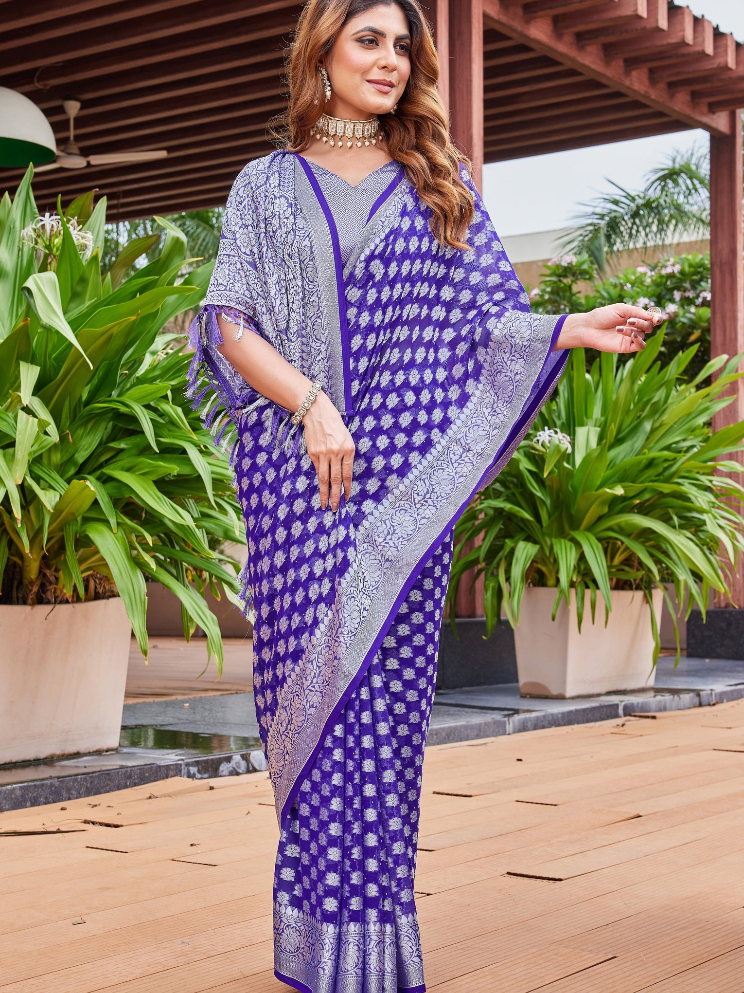 Purple Georgette Saree PIPLOD - View 5