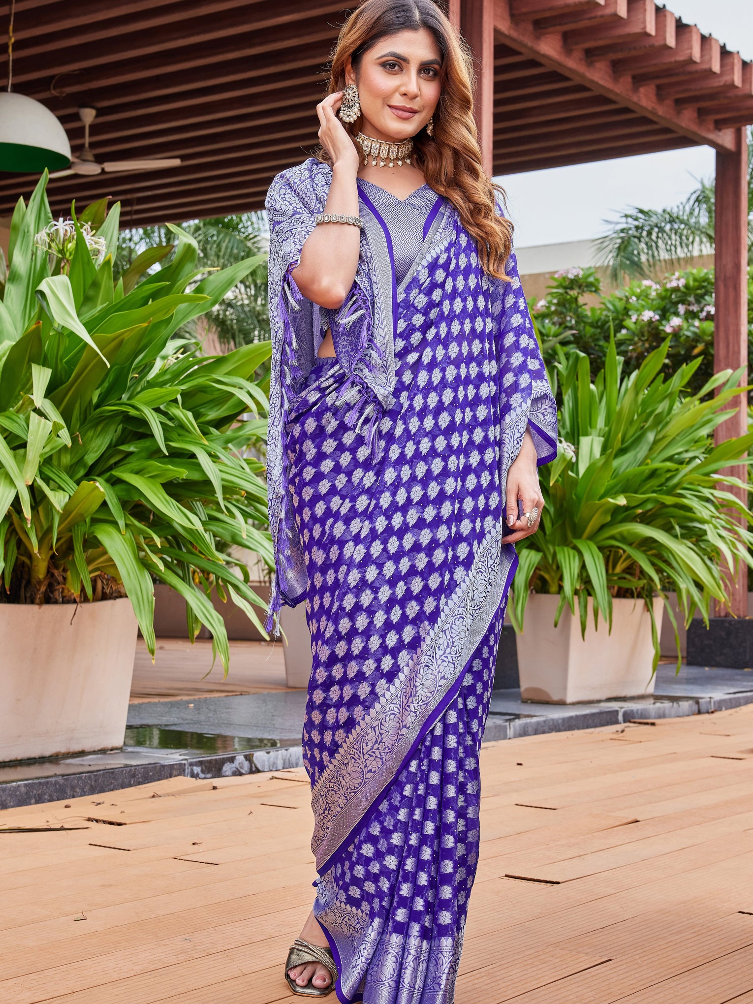 Purple Georgette Saree PIPLOD - View 6