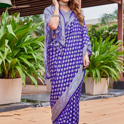 Purple Georgette Saree PIPLOD - View 6