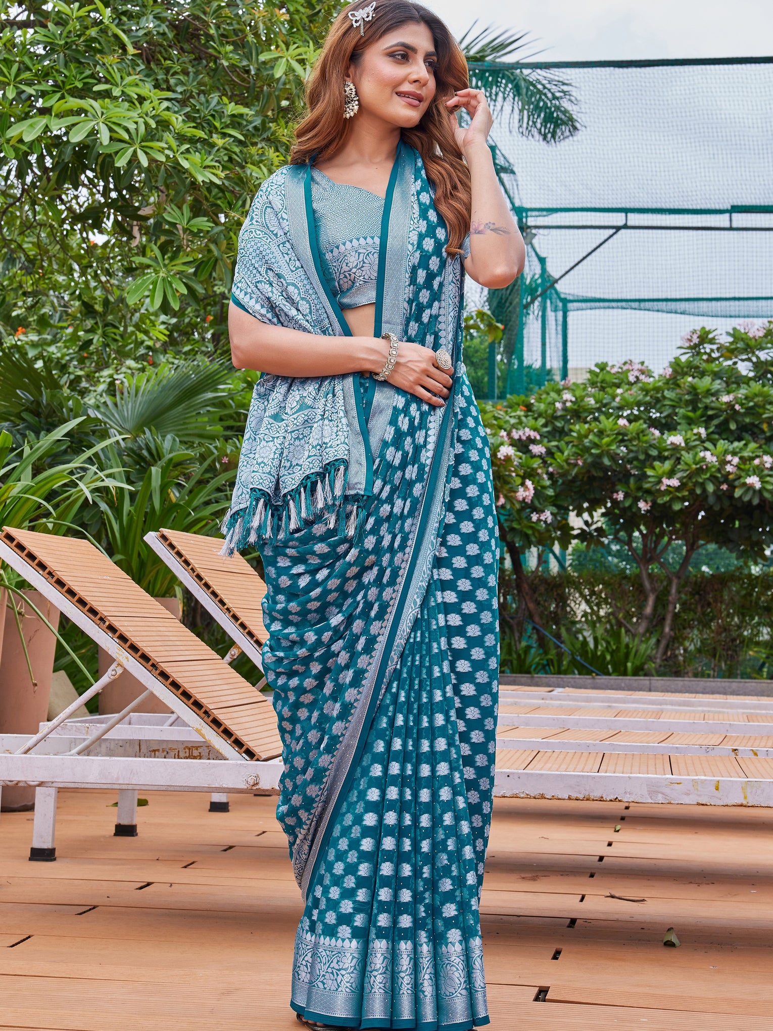 Rama Georgette Saree PIPLOD - View 6