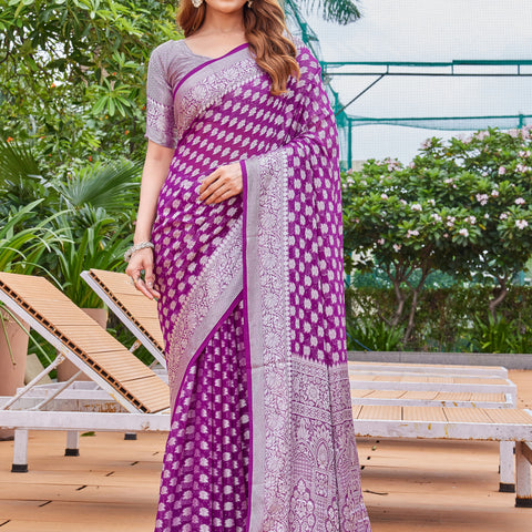 Wine Georgette Saree PIPLOD - View 1