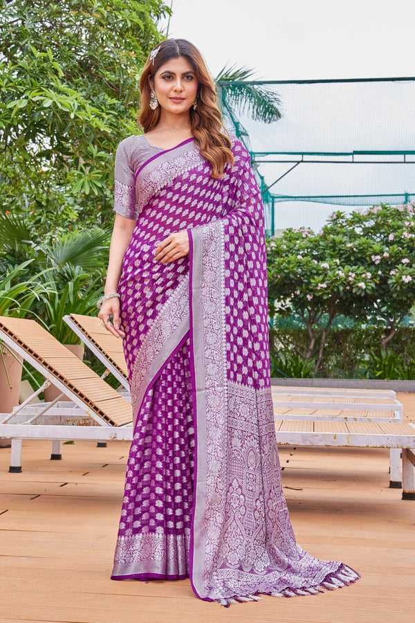 Wine Georgette Saree PIPLOD - View 1
