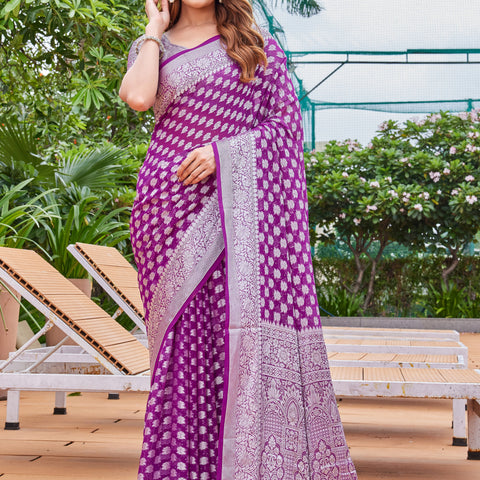Wine Georgette Saree PIPLOD - View 2